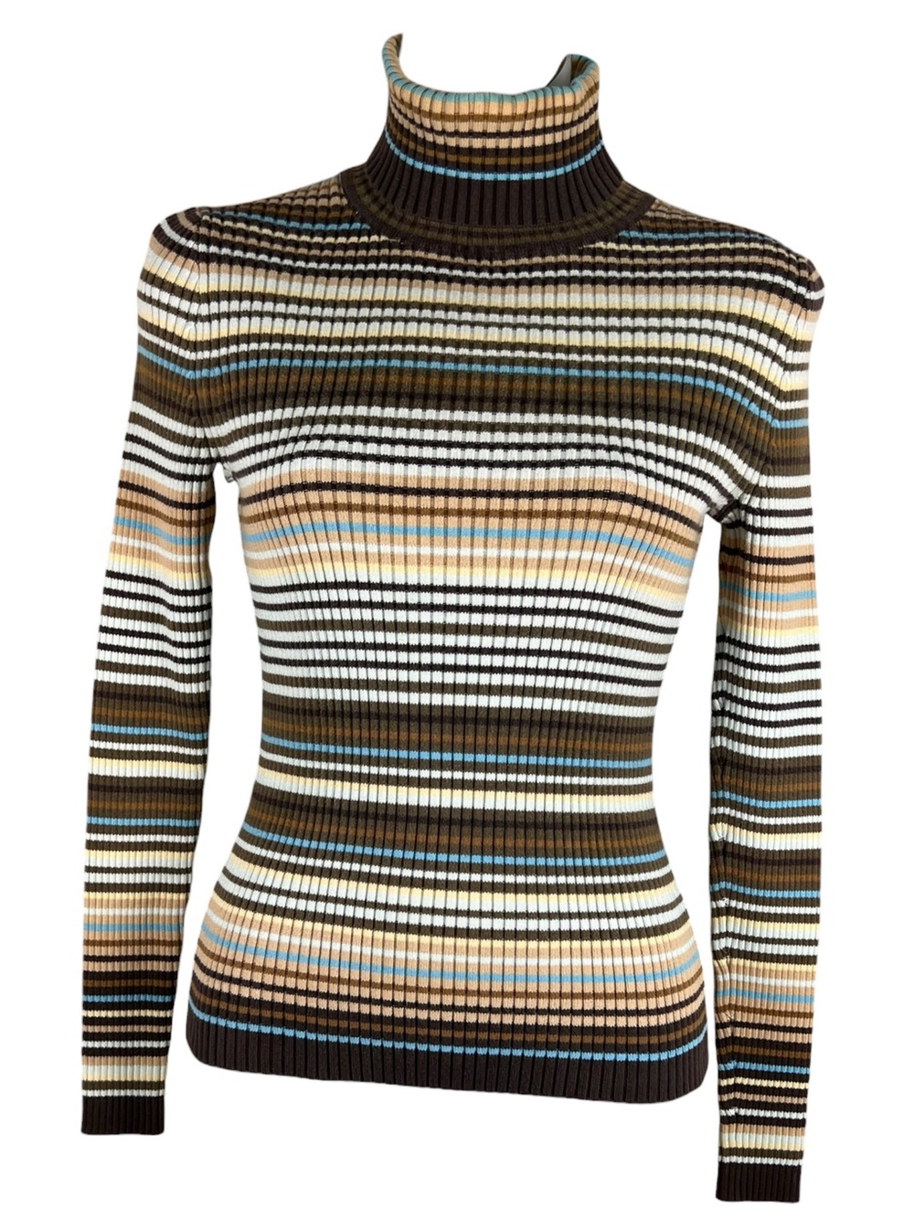 VTG Y2K Gap 2005 Striped Sweater Ribbed Sz S Fitted Brown Preppy Retro Earthtone